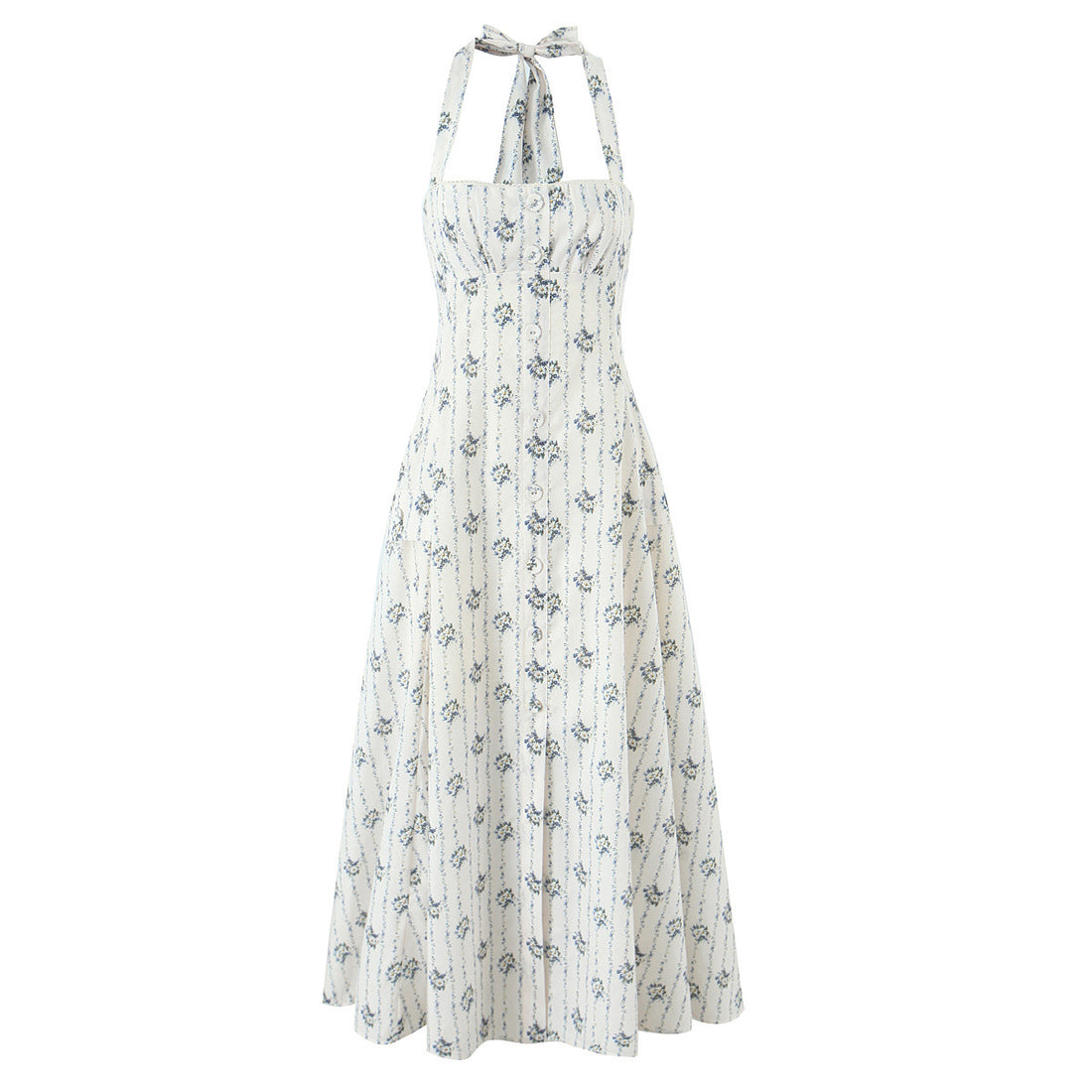 Romantic Vintage Floral Elegant Strapless Waist Hanging Halter Backless dress Long Dress