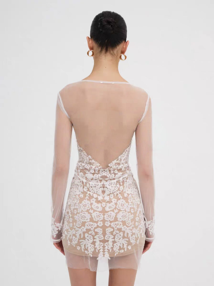 Graceful Mesh Embroidered Evening Party Dress