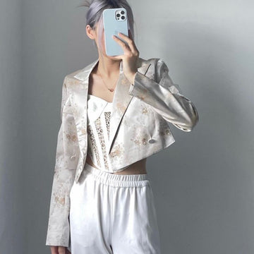 Jacquard Embroidery Double-Breasted Short Blazer Cardigan Elegant Women's Short Long Sleeve Light Luxury Early Autumn