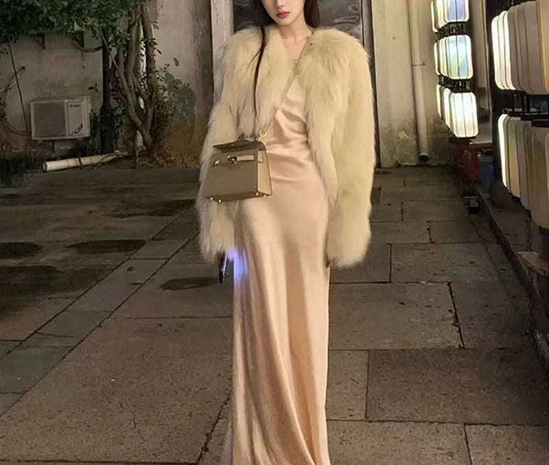 Autumn Winter New Elegant Socialite Acetate Dress Fashion Set Two-Piece