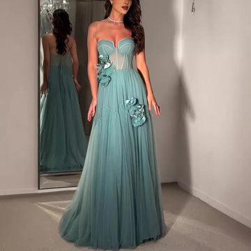 Sky Blue Long Casual Sleeveless Sexy Dress Strapless Dress