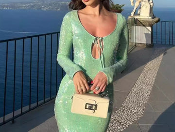 U Sexy Slim Fit Tie Waist Spicy Girl Long Dress