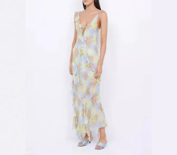Chiffon Sweet Ruffle Vacation Style Dress Vacation