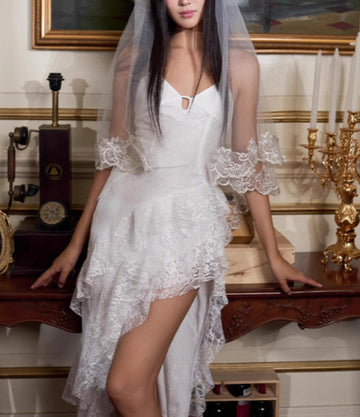 Pure Desire Sexy Lace Neck Ruffled Tail Dress