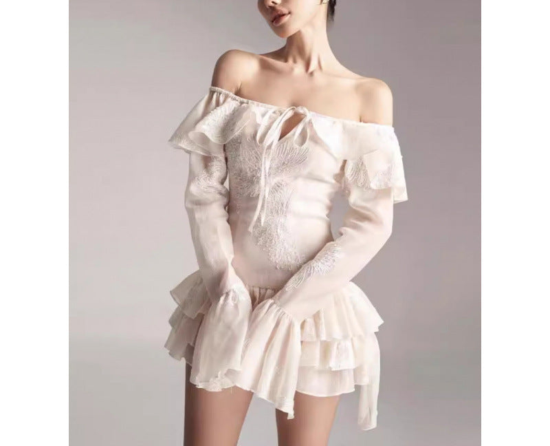 Embroidered Heavy Craft Ribbon Exquisite Slimming Dress