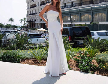 Sheer Mesh Bandage Patchwork Long Dress Off-Shoulder Scarf High-End Gown Dress