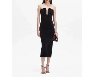 2023Autumn Winter New Elegant Black Velvet Strapless Sexy Elegant Dress for Women
