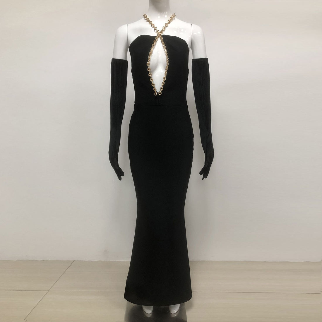 Summer Solid Color Fashion Casual Versatile Long Chain Strap Black Maxi Dress for Women