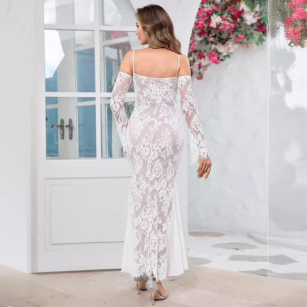 Lace Dress Processing Factory Long Slim-Fit Evening Party Light Dress