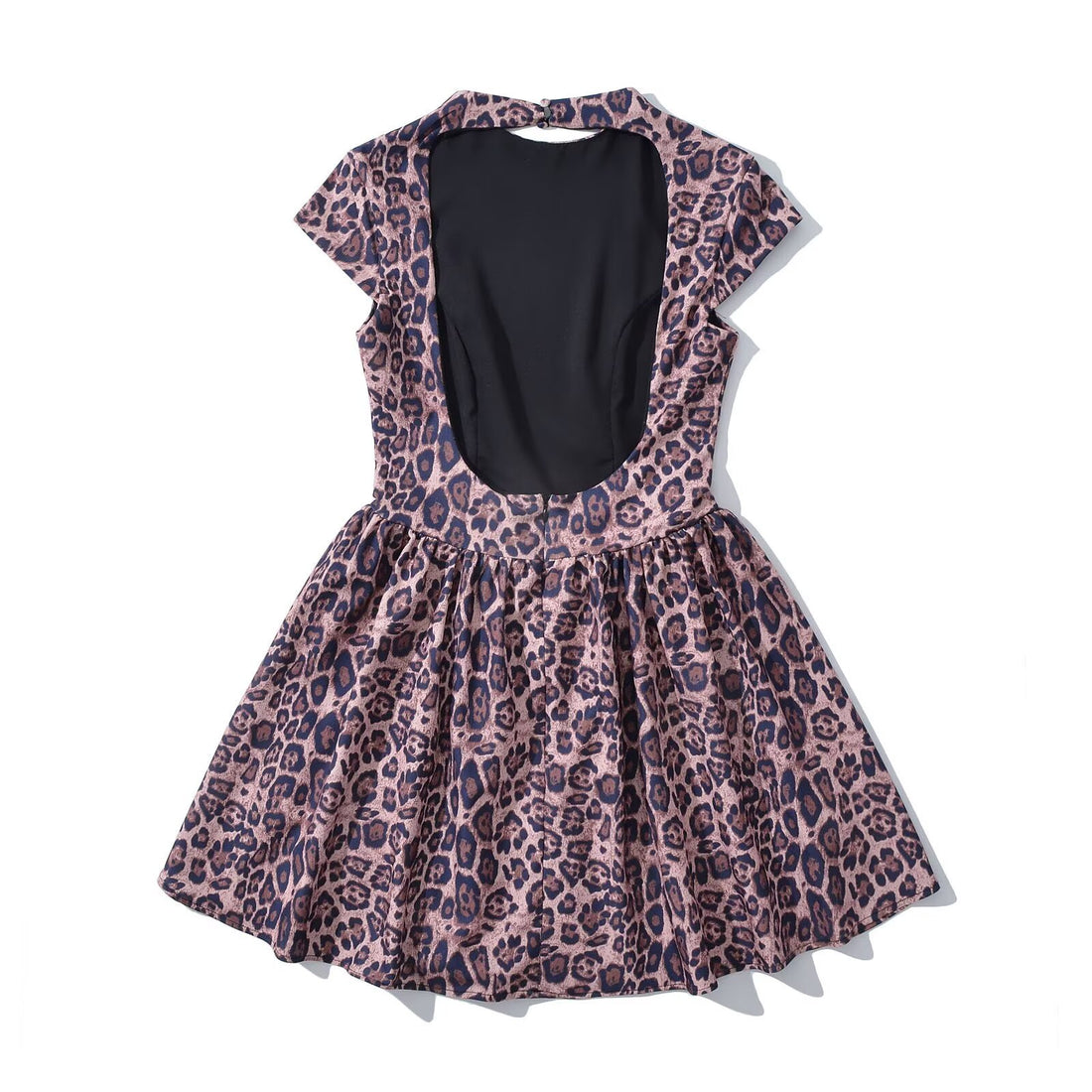 Leopard Print Backless Hollow Sexy Pure Desire Waist-Cinching Puff Dress Short Dress Fashion Dress