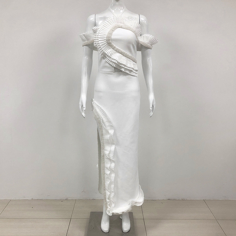 Summer New V-neck Sling dress Women's Fashion Sexy Backless Bandage Lotus Leaf Long Dress
