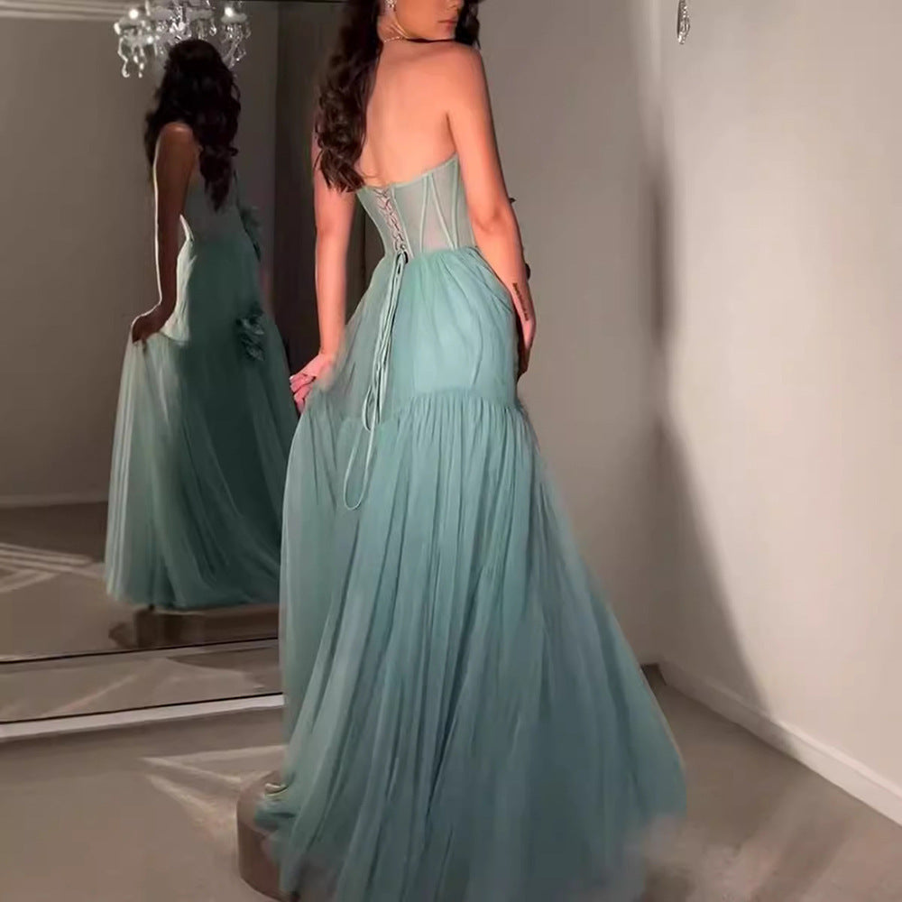 Sky Blue Long Casual Sleeveless Sexy Dress Strapless Dress