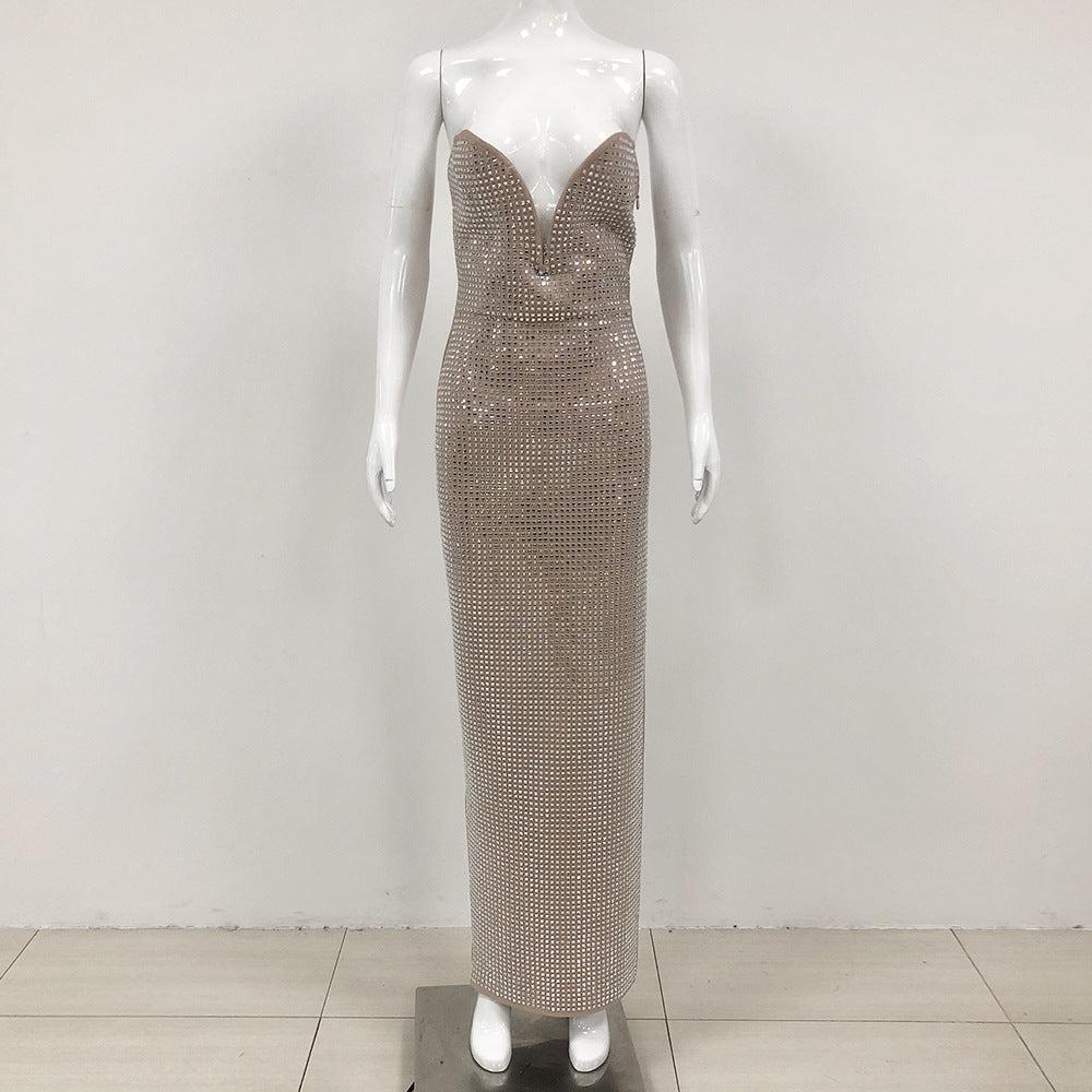 Beautiful Solid Color Rhinestones Women's Sexy Sling Breast Wrap dress
