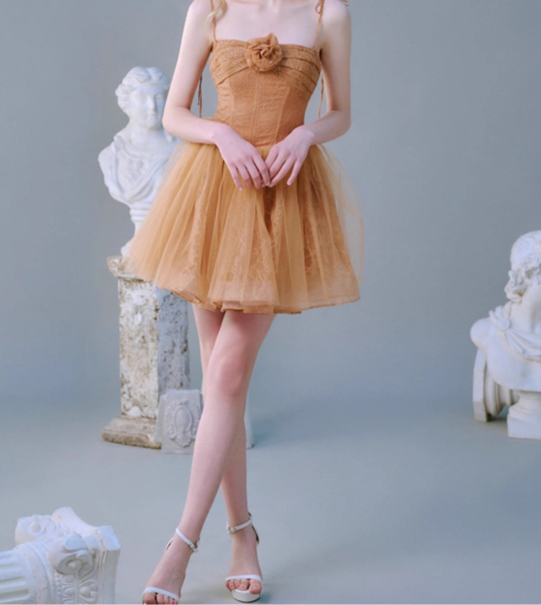 French Style Elegant Strapless Floral Top A Line skirt