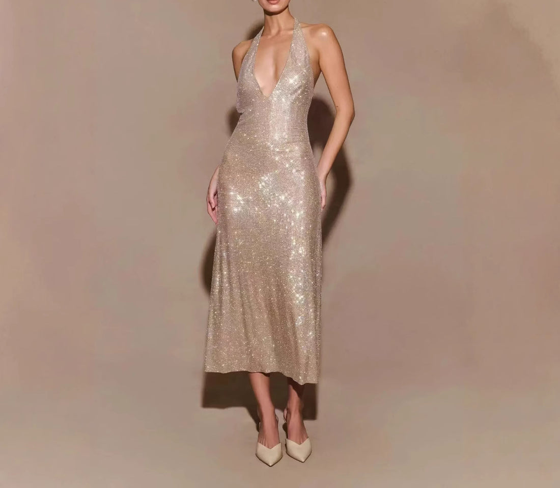Deep V Leepag Pairs Dance Sequin Sling Short Evening Dress Dress