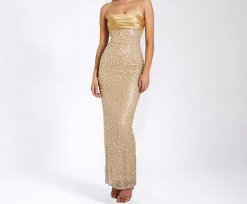 Fashion Elegant Sequin Beads Light Luxury Sleeveless Tube Top Dress Long dress