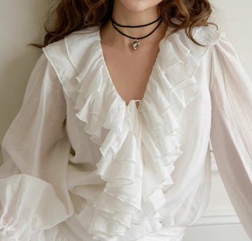 Gentle Thin Ruffle Collar Tie Dress