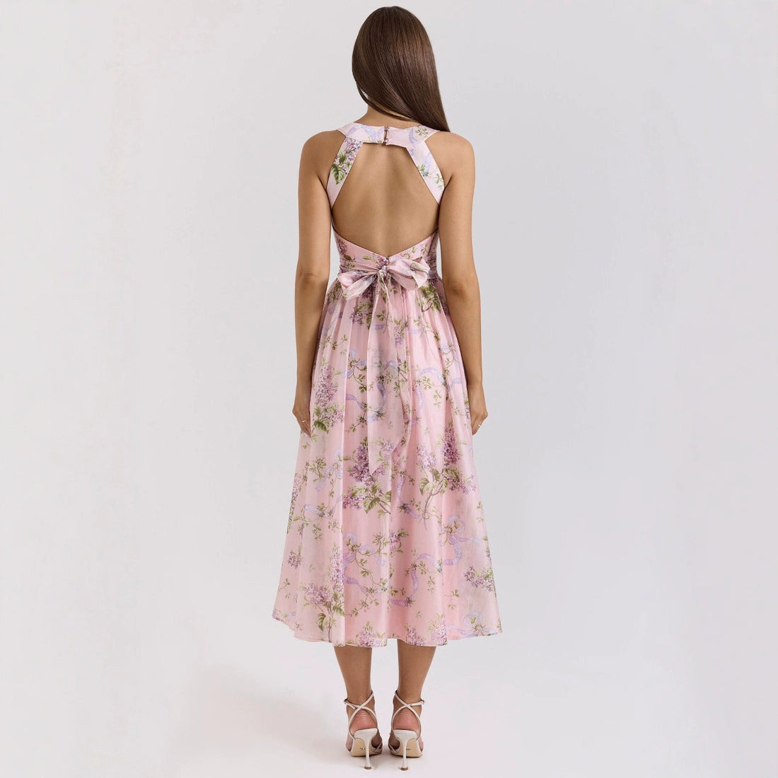 Elegant Fashionable High-End French Style Backless Tie-Slit Mid-Length Slip Dress