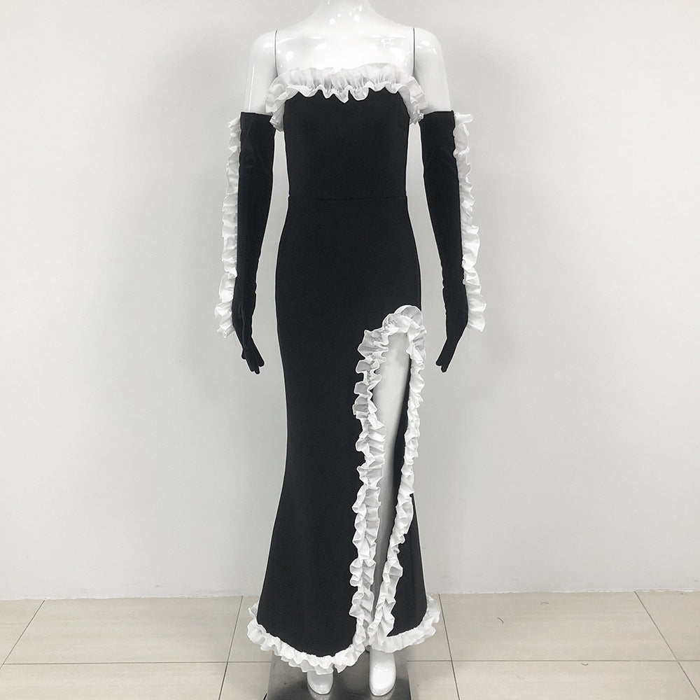 Lace Maxi Dress New Split Strapless Bandage Dress