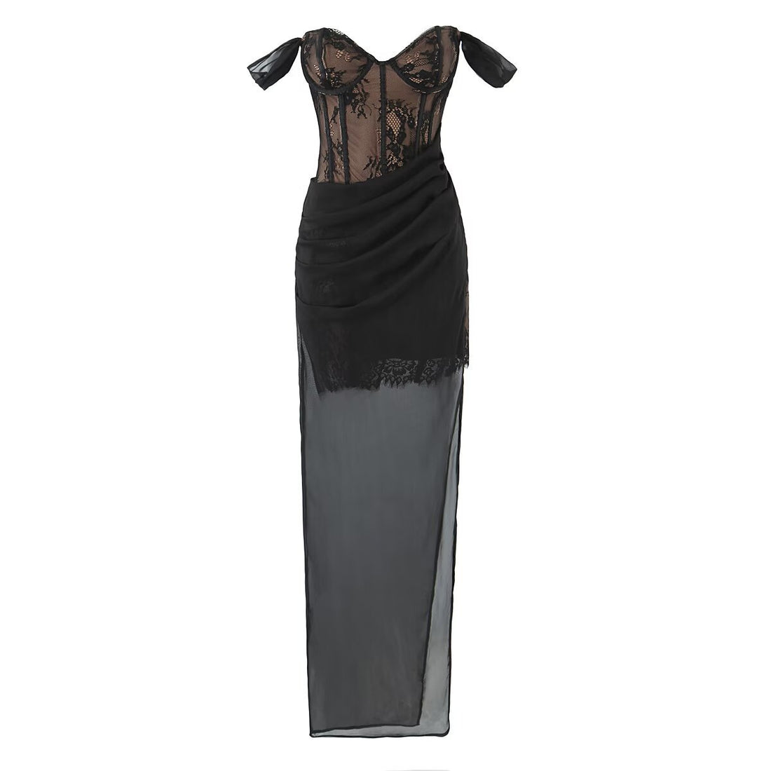 Slim Fit Strapless Dress Long Dress Sexy Lace Stitching Strapless High Waist Split dress