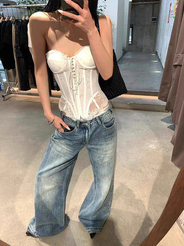 Sexy Backless Fishbone Strapless Vest Pure Desire Lace Slim Fit Short Fishbone Top