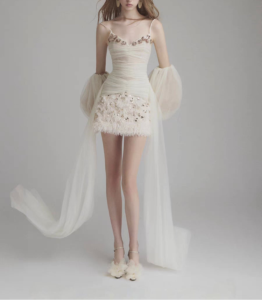Sheer Overlay Velvet Sequin Dress