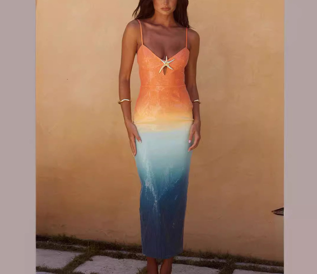 Sexy Body-Flattering Strapless High-Waisted Gradient Dress for Women