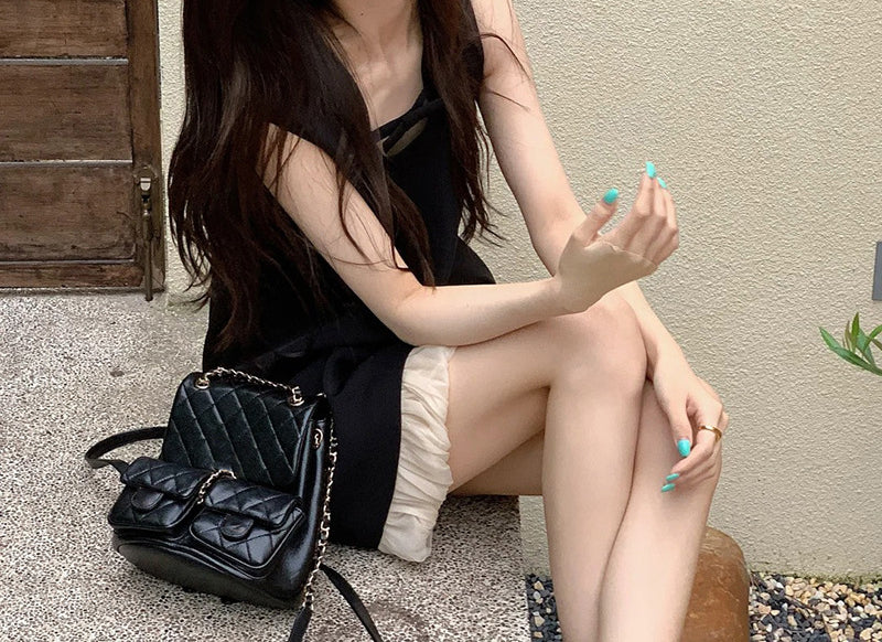 Elegant Socialite Style Solid Color Ruffle Sleeveless Dress Simple Luxury Design Dress