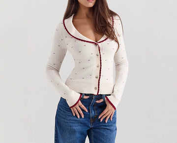 French Retro Sweet Little Chanel Style Color-Block Doll Collar Knitted Cardigan Jacket Top