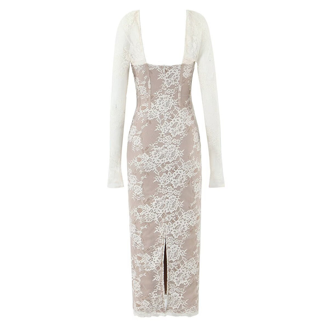 Pure Desire Sexy Lace Long Sleeve Slim Fit Slimming Square Neck Mid-Length Split Dress