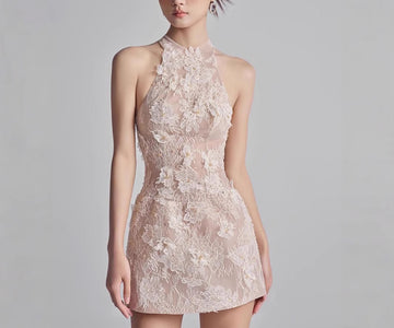 Lace Three-Dimensional Butterfly Design Short Dress Gown