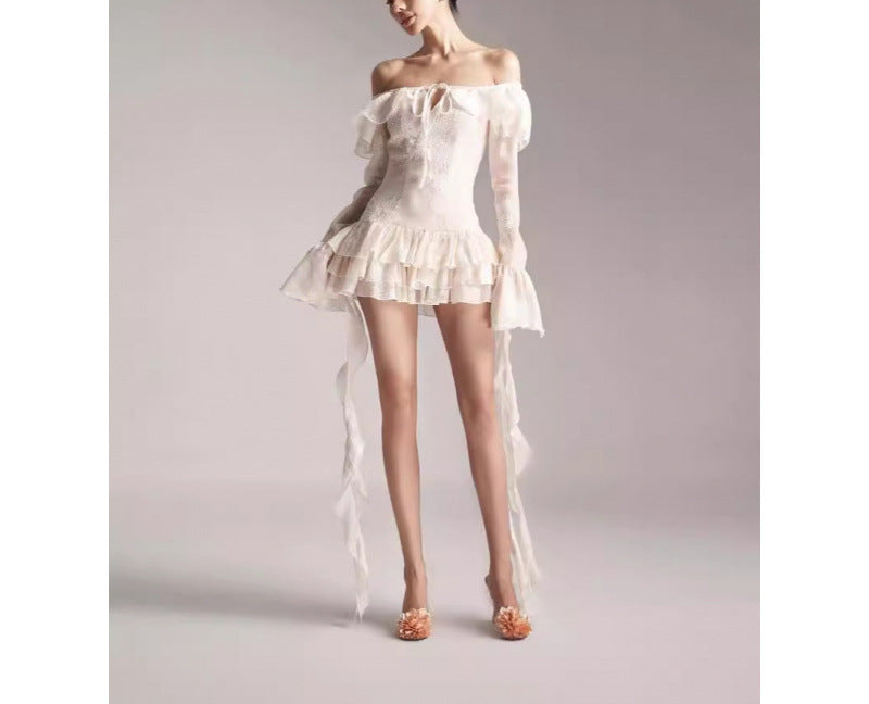 Embroidered Heavy Craft Ribbon Exquisite Slimming Dress