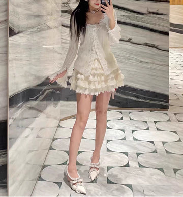Pure White Love 3D Lace Heavy Beaded White Knit Camisole Cardigan