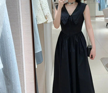 Black Turn-Down Collar Sleeveless Dress with Light Luxury and Stylish Design a Long Skirt