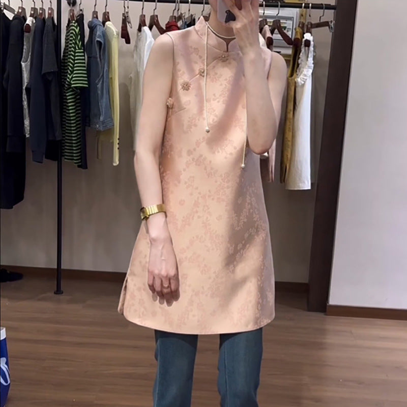 New Chinese Style Casual High-end Embroidery Craft Stand Collar Dress
