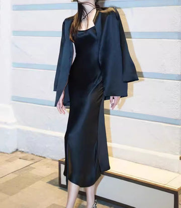 Loose Jacket Acetic Acid Satin Light Luxury Suit Shoulder Small Jacket Top Texted Elegant