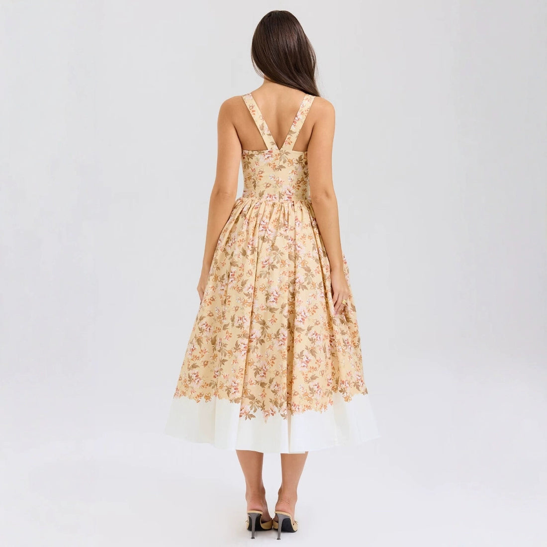 Printed Pastoral Style Vacation Square Neck Mid-Length Dress
