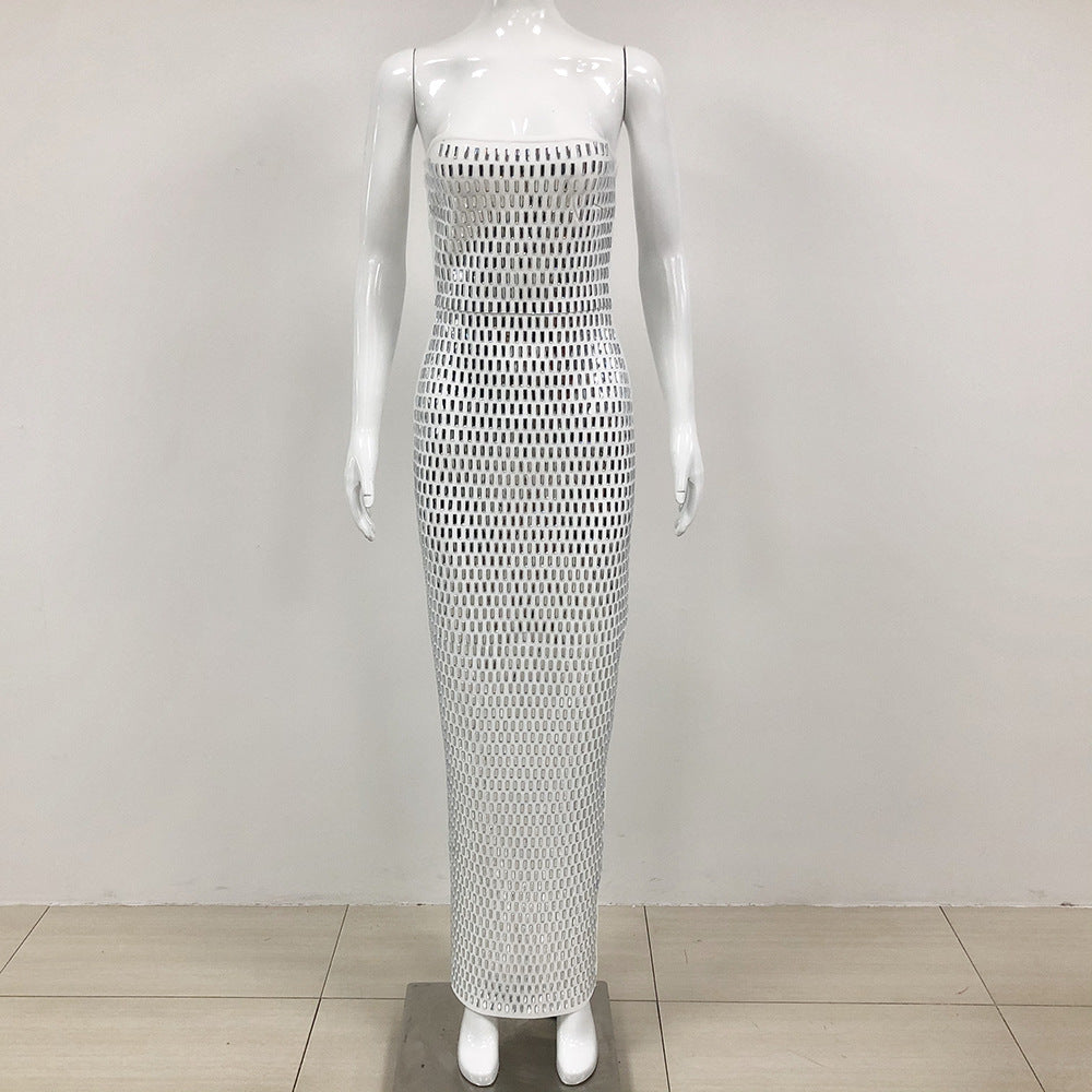 Banquet Evening Dress Socialite Full Diamond Bodycon Strapless Bandage Dress for Women