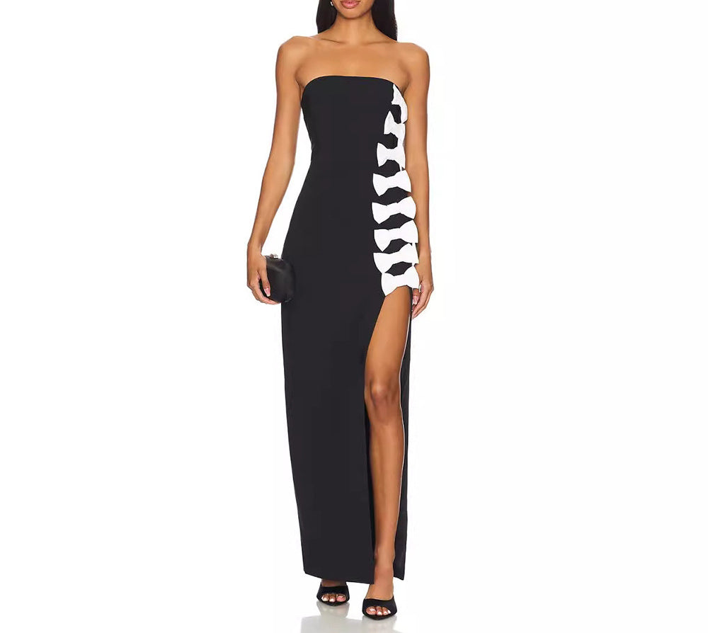 Sexy Fashion Black Strapless Side Bow Elegant Long Dress