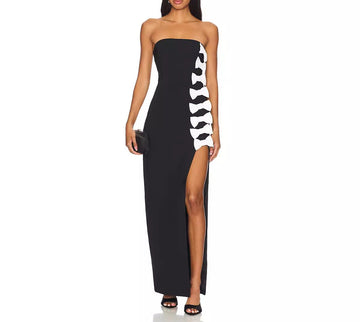 Sexy Fashion Black Strapless Side Bow Elegant Long Dress