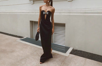Black Off-Shoulder Backless Deep v Waist-Cinching Slimming Sexy Dress
