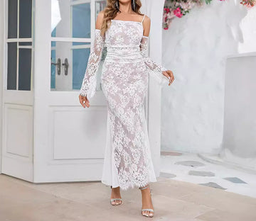 Lace Dress Processing Factory Long Slim-Fit Evening Party Light Dress
