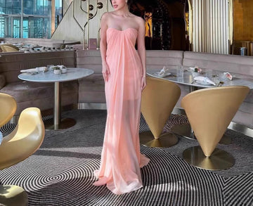 Elegant Goddess Style Long Silk Strapless Mesh Dress
