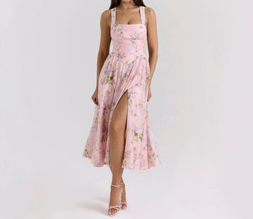 Elegant Fashionable High-End French Style Backless Tie-Slit Mid-Length Slip Dress