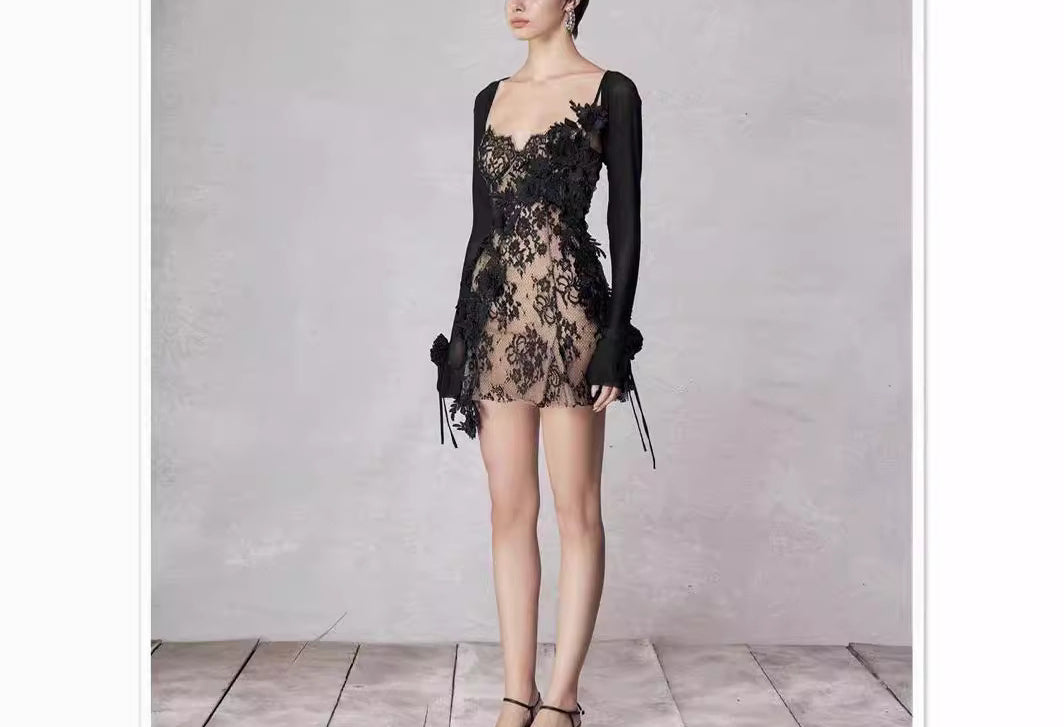 Autumn Winter Lace Crochet Hollow Out Dress