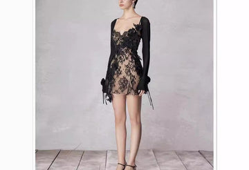 Autumn Winter Lace Crochet Hollow Out Dress