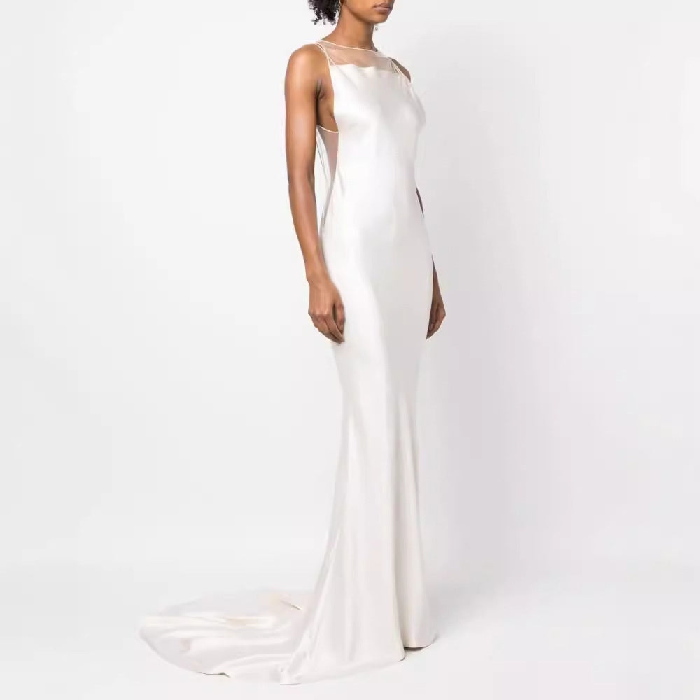 Sexy Strapless Corset Waist Slimming Backless French Style Evening Dress