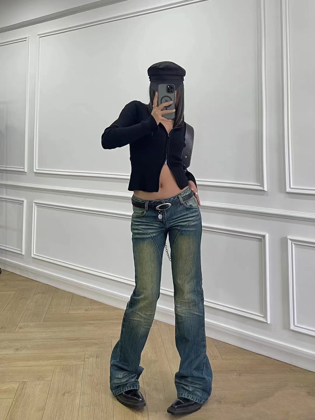 Niche Designer Vintage Distressed Yellowed Slim Fit Low Waist Jeans Loose Straight Wide Leg Pants Long Pants Floor-Length Pants