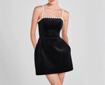 Beaded Black Sleeveless Bandage Dress A Line skirt