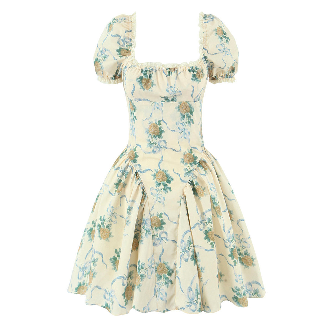 French Sweet Retro Oil Painting Style Bow Tie Puff Dress for Women Lace Princess Dress